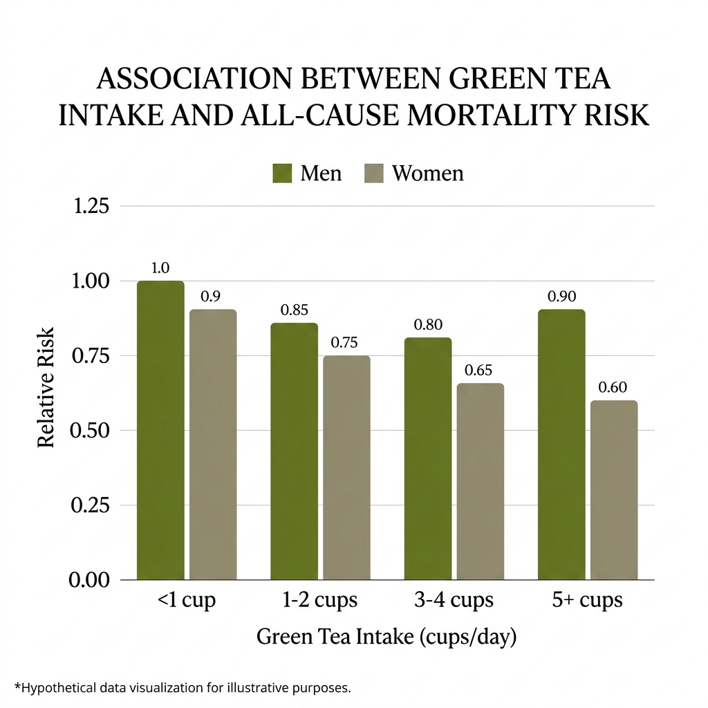 Chart showing association between green tea intake and all-cause mortality risk